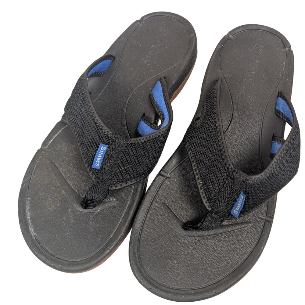 10 Simms Down River Flip Flops Mens Black Blue Fishing Sandals PO 43388